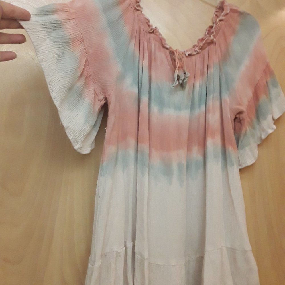 Pink tie die peasant boho top Easel S